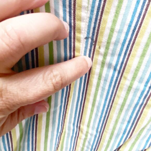 2/$30 St. John's Bay 3/4 Sleeve Button Up Shirt Striped Green Women's Plus 1x - Picture 8 of 10